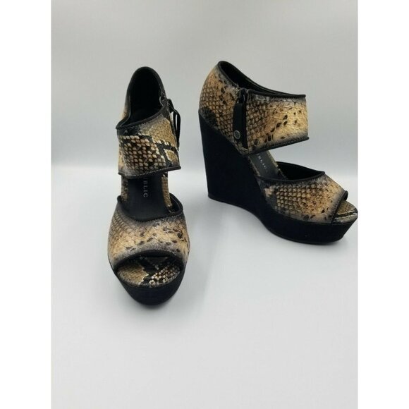 ROCK REPULIC DYLAN PEEP TOE WEDGE SANDALS WOMENS SIZE 7 FAUX SNAKE SKIN & SUEDE - Picture 7 of 12